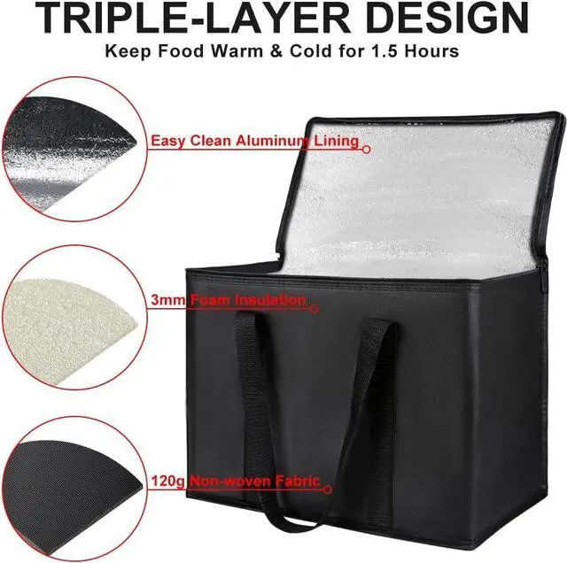 Alt view image 4 of 6 - 1-Pack Insulated Reusable Grocery Shopping Bags, X-Large, Black