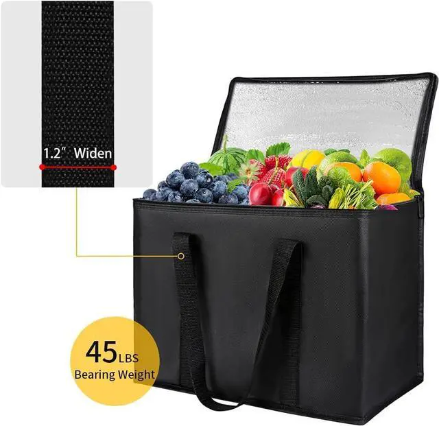 Alt view image 6 of 6 - 1-Pack Insulated Reusable Grocery Shopping Bags, X-Large, Black