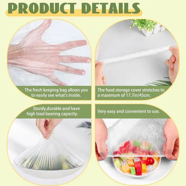 Alt view image 3 of 7 - 400 Pcs Fresh Keeping Bags,Plastic Food Storage Covers,Elastic Sealing Bowl Lids,Adjustable Wrap Bowl Covers for Family Kitchen Outdoor Picnic