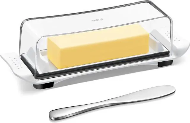 Main image of Butter Disher with Lid, IKOCO Butter Keeper Container for Refrigerator and Countertop Use with Butter Knife, White