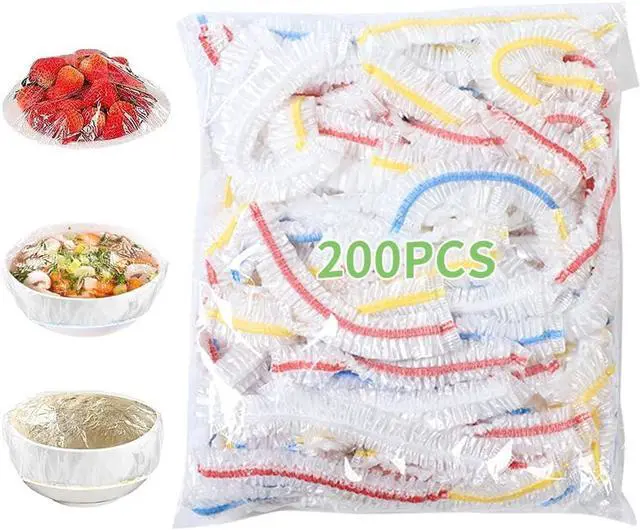 Main image of Plastic Bowl Covers, 200 PCS PE Food Grade Food Covers, Elastic Bowl Covers for Bread Proofing, Reusable Plate Dish Cover, Stretchable Fresh Keeping Bags for Food Storage