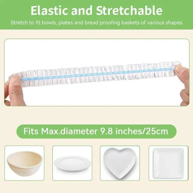 Alt view image 2 of 7 - Plastic Bowl Covers, 200 PCS PE Food Grade Food Covers, Elastic Bowl Covers for Bread Proofing, Reusable Plate Dish Cover, Stretchable Fresh Keeping Bags for Food Storage