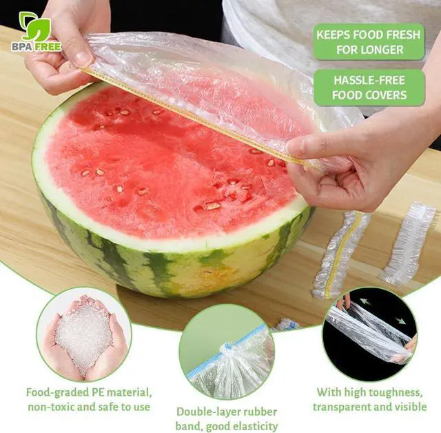 Alt view image 3 of 7 - Plastic Bowl Covers, 200 PCS PE Food Grade Food Covers, Elastic Bowl Covers for Bread Proofing, Reusable Plate Dish Cover, Stretchable Fresh Keeping Bags for Food Storage