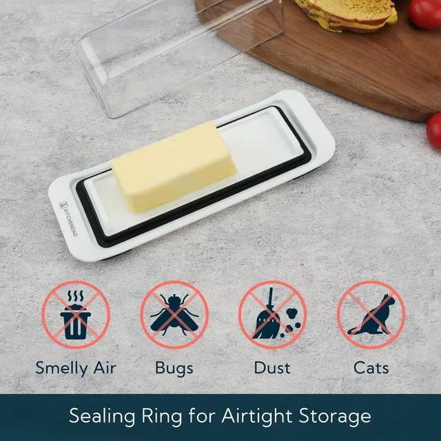 Alt view image 2 of 6 - KITCHENDAO Airtight Butter Dish with Lid for Countertop and Refrigerator Door Shelf, Butter Keeper, Plastic Butter Holder Tray Container for West/East Coast Butter, White