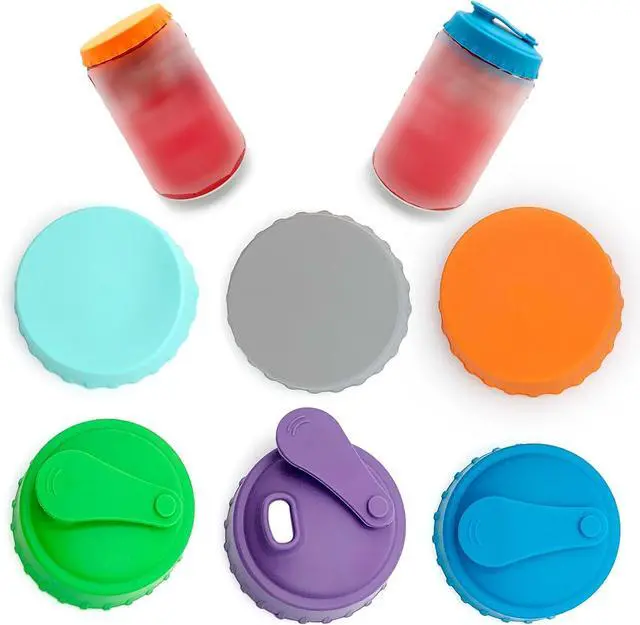 Main image of 6 PCS Silicone Soda Can Lids, Reusable Can Covers in 6 Colors 3 with Straw Openings & 3 Fully Sealed Leakproof BPA-Free Can Tops for Beer, Soda, Juice, 2.13 Inch Standard Cans