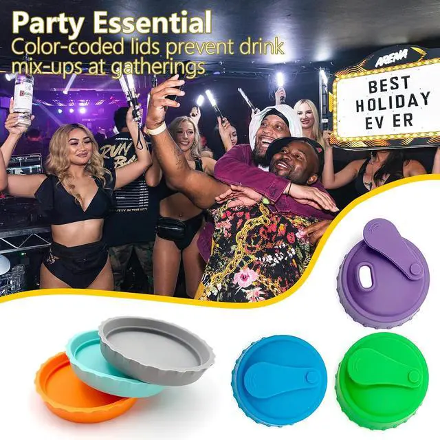 Alt view image 7 of 7 - 6 PCS Silicone Soda Can Lids, Reusable Can Covers in 6 Colors 3 with Straw Openings & 3 Fully Sealed Leakproof BPA-Free Can Tops for Beer, Soda, Juice, 2.13 Inch Standard Cans