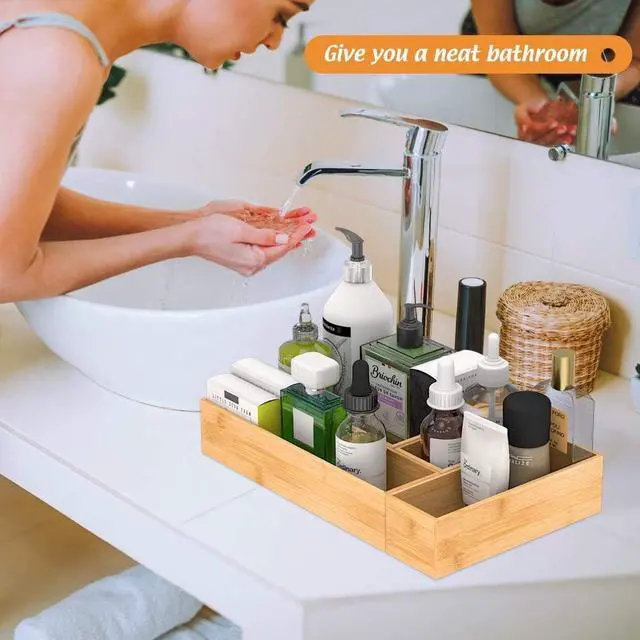 Alt view image 5 of 7 - Bamboo Drawer Organizer Utensil Holder for Kitchen, Small Wood Silverware Storage Organizer, Stackable Box Tray for Cutlery, Flatware, Bathroom Caddy for Makeup, Perfume, Jewelry, 6x3x2.5 Inch