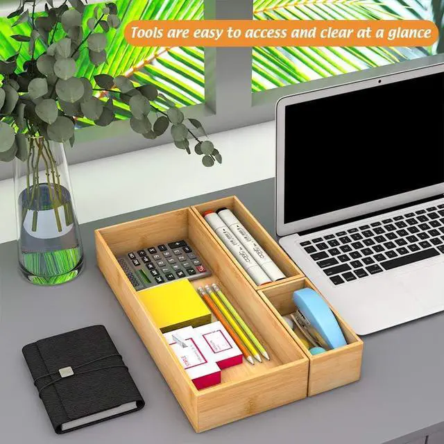 Alt view image 6 of 7 - Bamboo Drawer Organizer Utensil Holder for Kitchen, Small Wood Silverware Storage Organizer, Stackable Box Tray for Cutlery, Flatware, Bathroom Caddy for Makeup, Perfume, Jewelry, 6x3x2.5 Inch