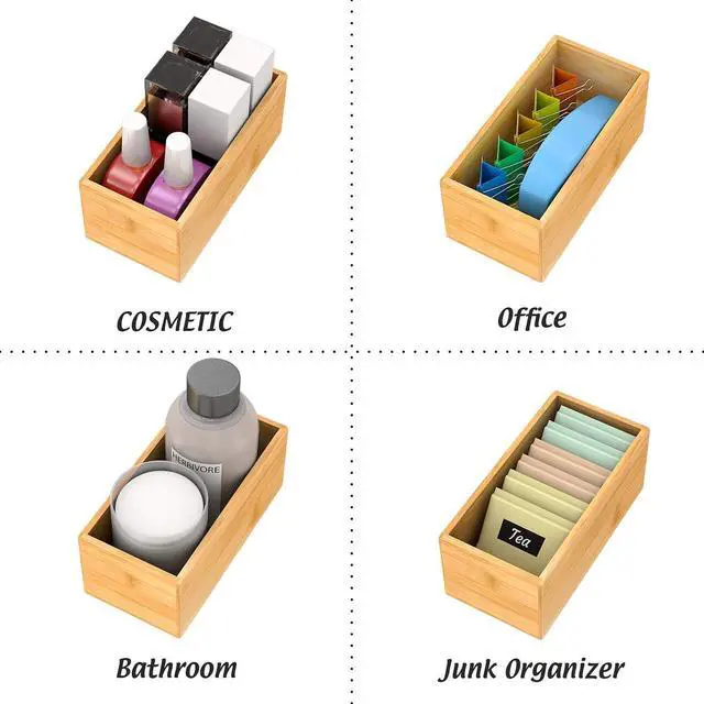 Alt view image 7 of 7 - Bamboo Drawer Organizer Utensil Holder for Kitchen, Small Wood Silverware Storage Organizer, Stackable Box Tray for Cutlery, Flatware, Bathroom Caddy for Makeup, Perfume, Jewelry, 6x3x2.5 Inch
