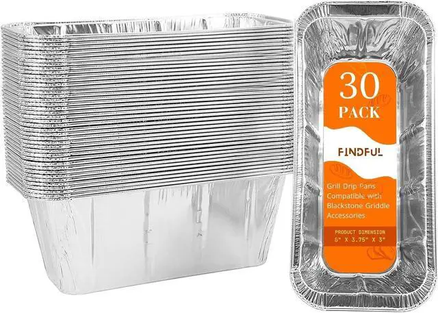 Main image of Findful 30-Pack Drip Pans Liners Compatible for Blackstone Griddle Accessories, Aluminum Foil Pan Disposable for 17" 22" 28" 36" Blackstone Griddle Drip Tray Holder Grill Rear Grease Catcher Cup