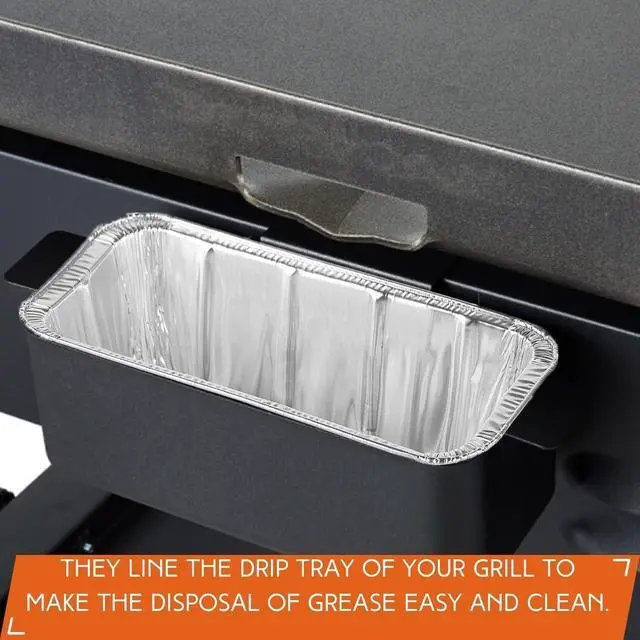 Alt view image 5 of 7 - Findful 30-Pack Drip Pans Liners Compatible for Blackstone Griddle Accessories, Aluminum Foil Pan Disposable for 17" 22" 28" 36" Blackstone Griddle Drip Tray Holder Grill Rear Grease Catcher Cup