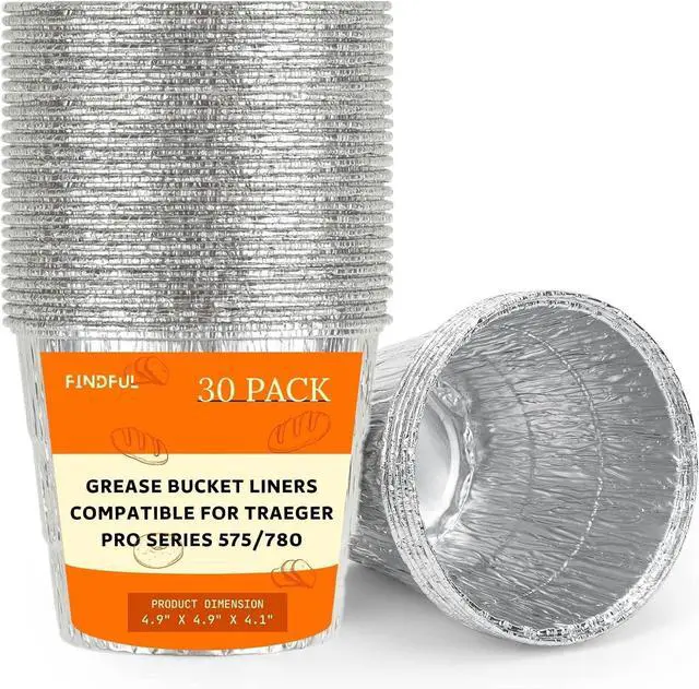 Main image of Findful 30 Pack BAC407 Grease Bucket Liner Compatible for Traeger Pro Series 575/780, 22/34 Series, Ironwood 650/885 Grills, Grill Accessories Drip Tray