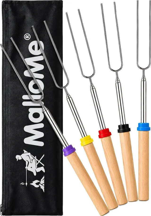 Main image of MalloMe Smores Sticks for Fire Pit Long - Marshmallow Roasting Sticks Smores Kit - Smore Skewers Hot Dog Fork Campfire Cooking Equipment, Camping Essentials S'mores Gear Outdoor Accessories 32" 5 Pack