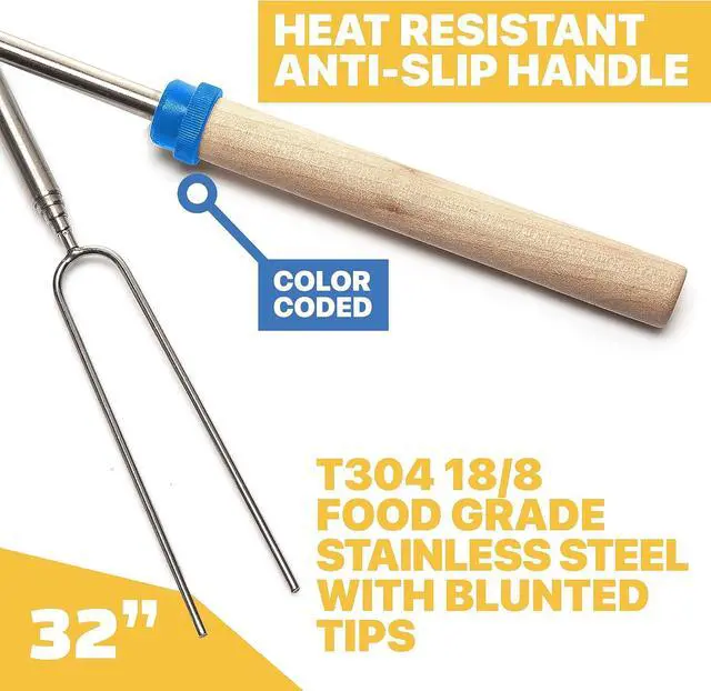 Alt view image 2 of 7 - MalloMe Smores Sticks for Fire Pit Long - Marshmallow Roasting Sticks Smores Kit - Smore Skewers Hot Dog Fork Campfire Cooking Equipment, Camping Essentials S'mores Gear Outdoor Accessories 32" 5 Pack