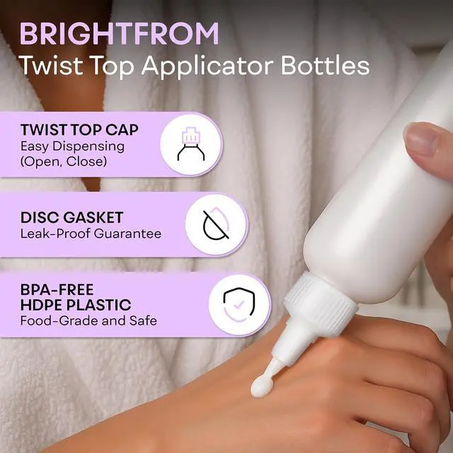 Alt view image 2 of 7 - BRIGHTFROM Twist Top Applicator Bottles, Squeeze 6 OZ Empty Plastic Bottles, Refillable, Open/Close Nozzle - Multi Purpose (Pack of 2) (White)