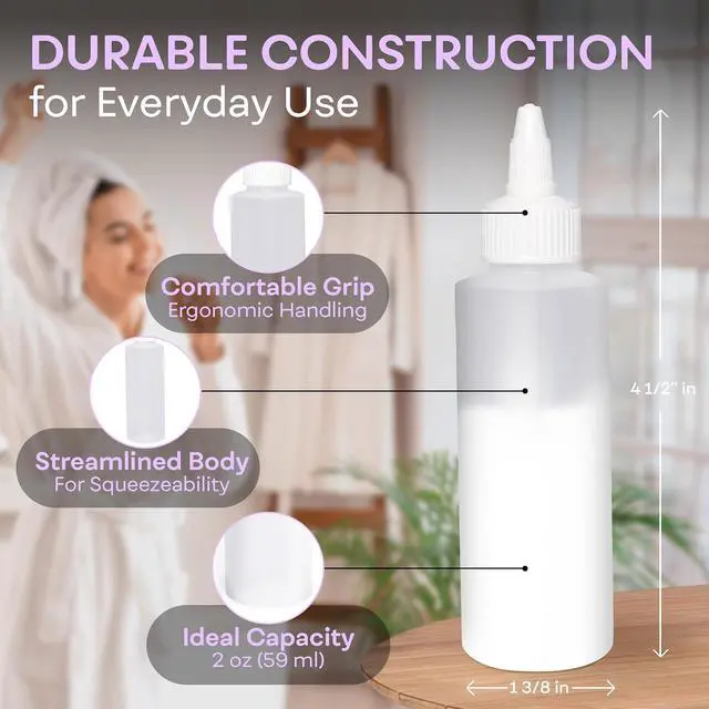 Alt view image 3 of 7 - BRIGHTFROM Twist Top Applicator Bottles, Squeeze 2 OZ Empty Plastic Bottles, Refillable, Open/Close Nozzle - Multi Purpose (Pack of 2)