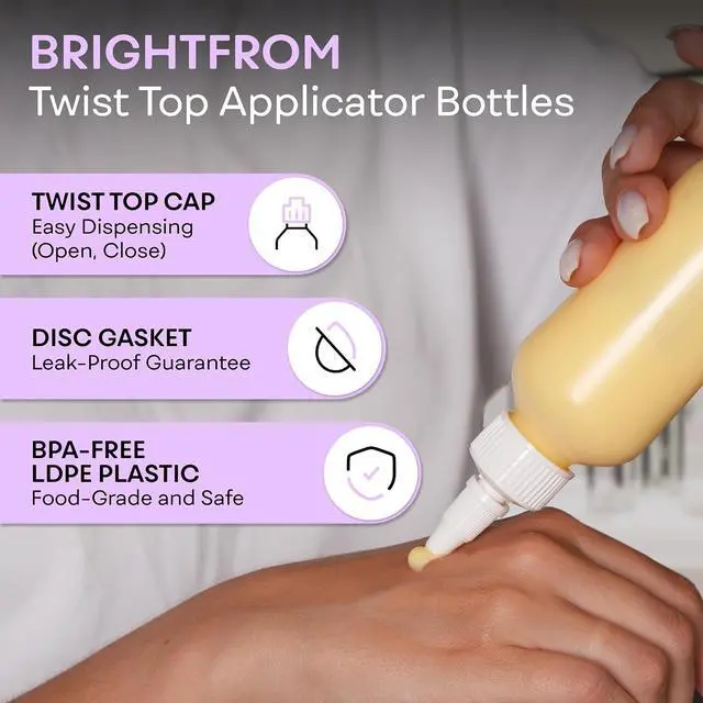 Alt view image 2 of 7 - BRIGHTFROM Twist Top Applicator Bottles, Squeeze 4 OZ Empty Plastic Bottles, Refillable, Open/Close Nozzle - Multi Purpose (Pack of 2)