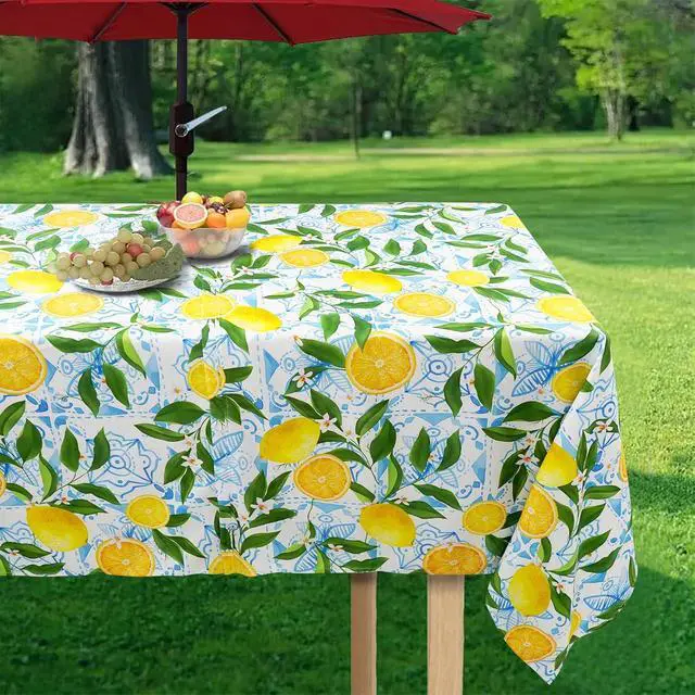Alt view image 5 of 7 - Outdoor Tablecloth with Umbrella Hole and Zipper, Rectangle Patio Table Covers for Spring/Summer, Machine Washable Outdoor Picnic Table Cloth (Lemon, 60" × 84" Rectangular)