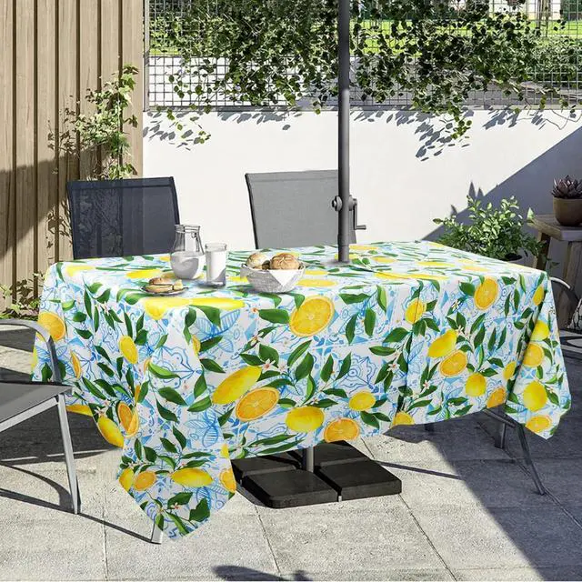 Alt view image 7 of 7 - Outdoor Tablecloth with Umbrella Hole and Zipper, Rectangle Patio Table Covers for Spring/Summer, Machine Washable Outdoor Picnic Table Cloth (Lemon, 60" × 84" Rectangular)