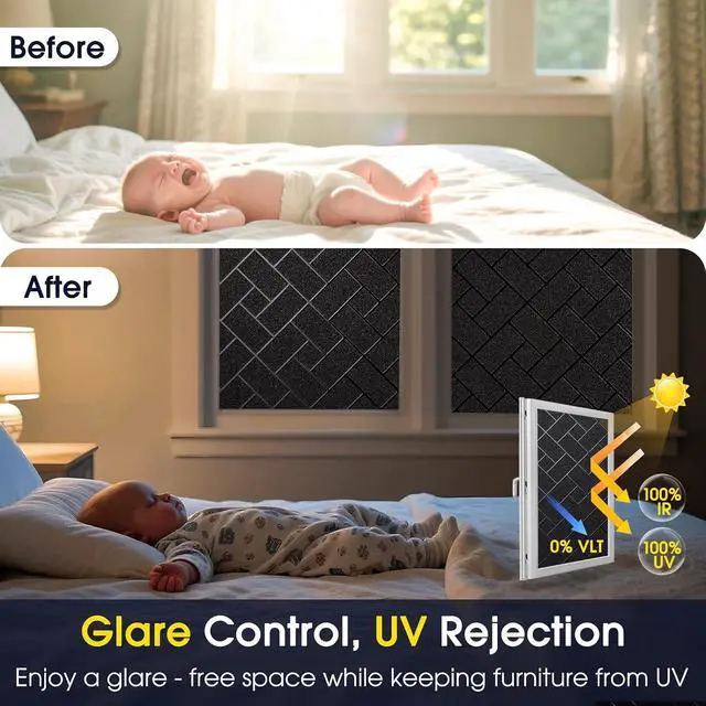 Alt view image 3 of 7 - Coavas Total Blackout Window Privacy Film 100% Light Blocking & UV Protection, Static Cling Frosted Privacy Cover No Glue Heat Control Room Darkening Shade for Bedroom, Nursery,17.5 x 78.7 inches