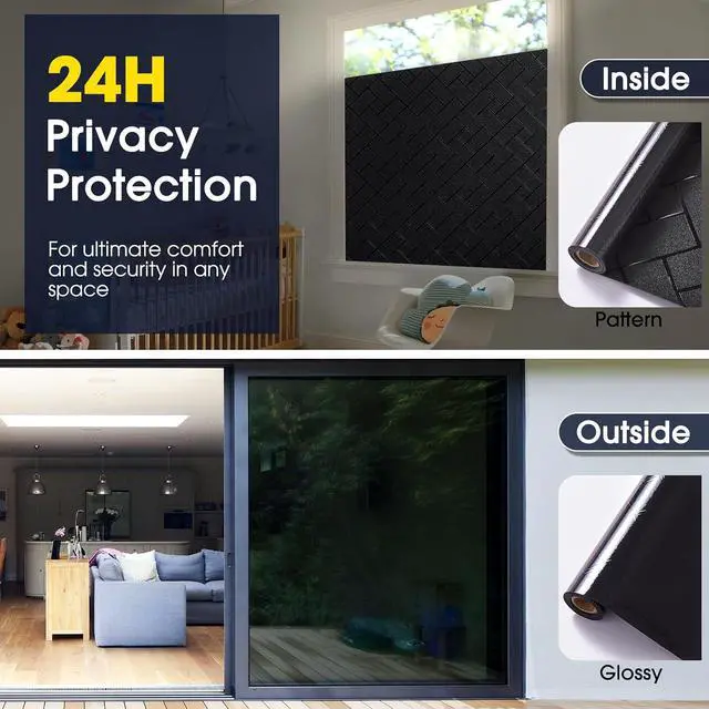 Alt view image 4 of 7 - Coavas Total Blackout Window Privacy Film 100% Light Blocking & UV Protection, Static Cling Frosted Privacy Cover No Glue Heat Control Room Darkening Shade for Bedroom, Nursery,17.5 x 78.7 inches