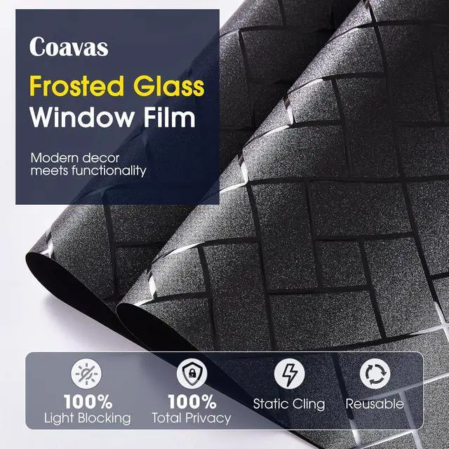 Alt view image 5 of 7 - Coavas Total Blackout Window Privacy Film 100% Light Blocking & UV Protection, Static Cling Frosted Privacy Cover No Glue Heat Control Room Darkening Shade for Bedroom, Nursery,17.5 x 78.7 inches