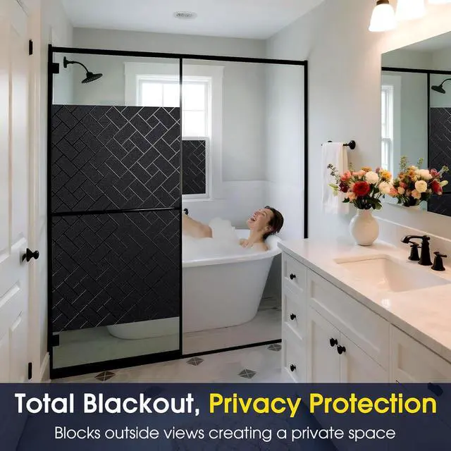 Alt view image 6 of 7 - Coavas Total Blackout Window Privacy Film 100% Light Blocking & UV Protection, Static Cling Frosted Privacy Cover No Glue Heat Control Room Darkening Shade for Bedroom, Nursery,17.5 x 78.7 inches