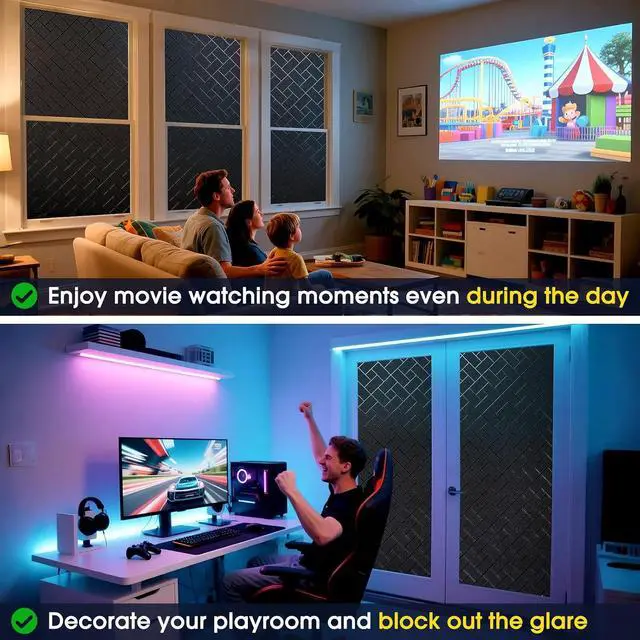 Alt view image 7 of 7 - Coavas Total Blackout Window Privacy Film 100% Light Blocking & UV Protection, Static Cling Frosted Privacy Cover No Glue Heat Control Room Darkening Shade for Bedroom, Nursery,17.5 x 78.7 inches