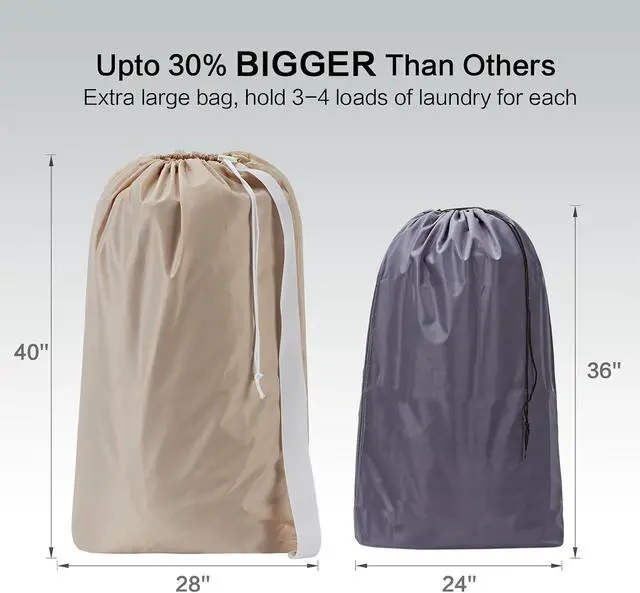 Alt view image 3 of 7 - HOMEST XL Nylon Laundry Bag with Strap, Large Dirty Clothes Organizer, Easy Fit a Laundry Hamper or Basket, Can Carry Up to 4 Loads of Laundry, Beige