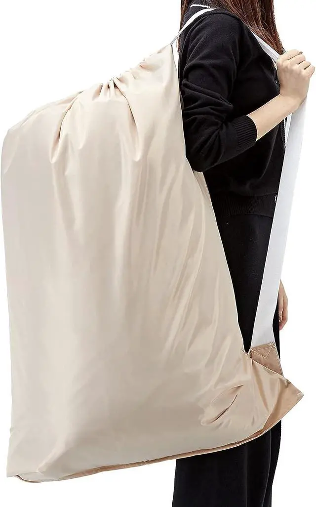 Alt view image 7 of 7 - HOMEST XL Nylon Laundry Bag with Strap, Large Dirty Clothes Organizer, Easy Fit a Laundry Hamper or Basket, Can Carry Up to 4 Loads of Laundry, Beige