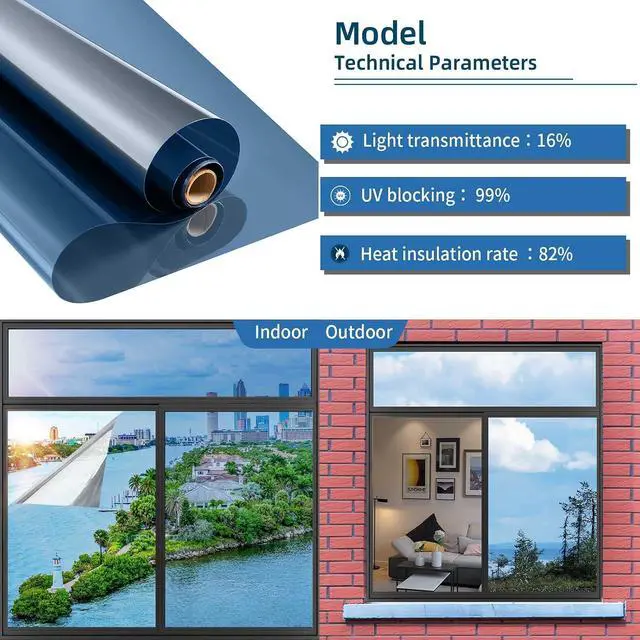 Alt view image 3 of 7 - XIAWEI One Way Window Privacy Film with Tools, 17.5In×6.5Ft, Mercury Blue