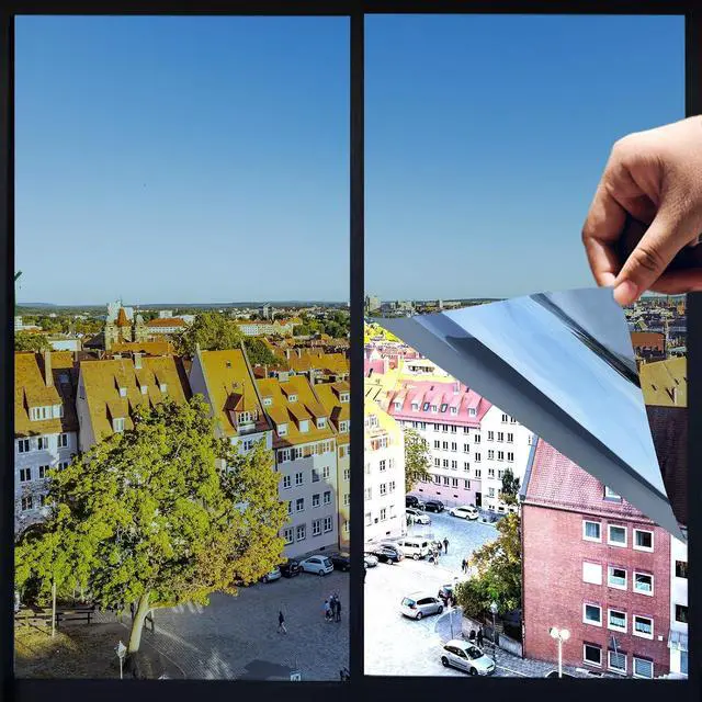 Main image of XIAWEI One Way Window Privacy Film with Tools, 17.5In×6.5Ft, Mercury Blue
