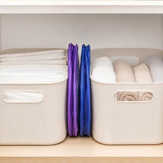 Alt view image 6 of 7 - Pop Up Laundry Hamper Mesh Foldable Basket for Travel | Collapsible Mesh Laundry Basket for Cruise, Camping & Home, Portable Travel Hamper with Carry Handle, Purple & Blue
