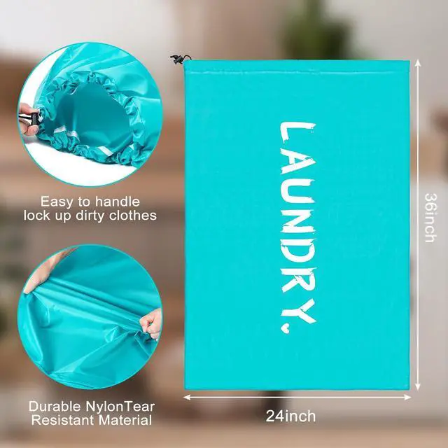 Alt view image 3 of 7 - 2 Pack XL Travel Laundry Bag, Machine Washable Dirty Clothes Organizer with Drawstring,Large Enough to Hold 4 Loads of Laundry, Easy Fit a Laundry Hamper or Basket Travel Essentials 24" x 36"