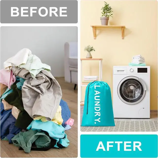 Alt view image 7 of 7 - 2 Pack XL Travel Laundry Bag, Machine Washable Dirty Clothes Organizer with Drawstring,Large Enough to Hold 4 Loads of Laundry, Easy Fit a Laundry Hamper or Basket Travel Essentials 24" x 36"