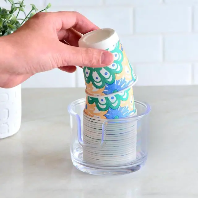 Alt view image 4 of 4 - Youngever 2 Pack Plastic Disposable Paper Cup Dispenser, Small Plastic Dispenser Cup Holder (Clear)