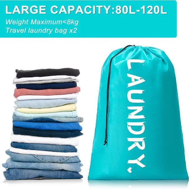 Alt view image 5 of 7 - 2 Pack XL Travel Laundry Bag, Machine Washable Dirty Clothes Organizer with Drawstring,Large Enough to Hold 4 Loads of Laundry, Easy Fit a Laundry Hamper or Basket Travel Essentials 24" x 36"