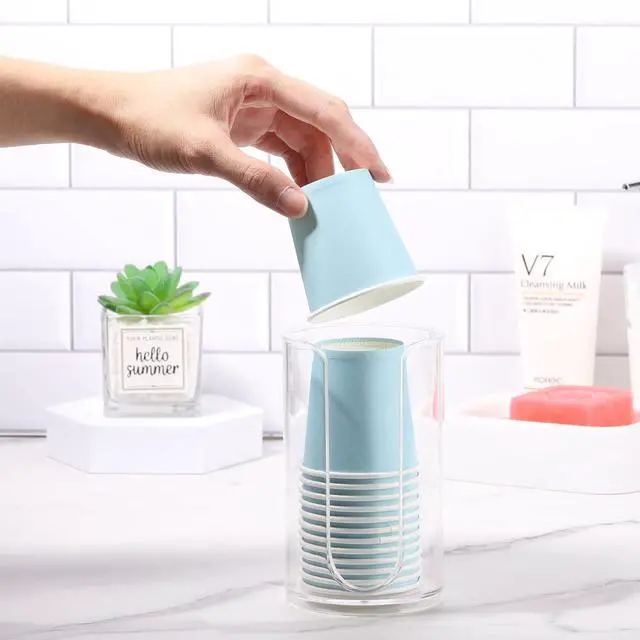 Alt view image 3 of 6 - Bathroom Cup Dispenser, 3oz-5oz Small Disposable Paper Cups Holder Clear