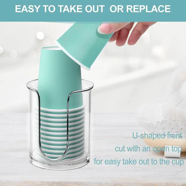 Alt view image 4 of 7 - Bathroom Cup Dispenser 5 oz Countertop,2 Pack Mouthwash Cup Holder for Bathroom,PC Small Disposable Cup Holder for 5oz Paper Cups and Mouthwash Cups