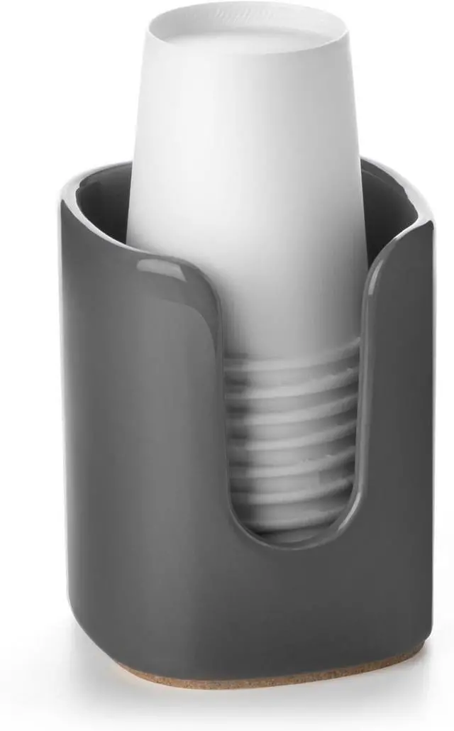 Main image of 5 oz Ceramic Bathroom Cup Dispenser, Countertop Cup, Grey