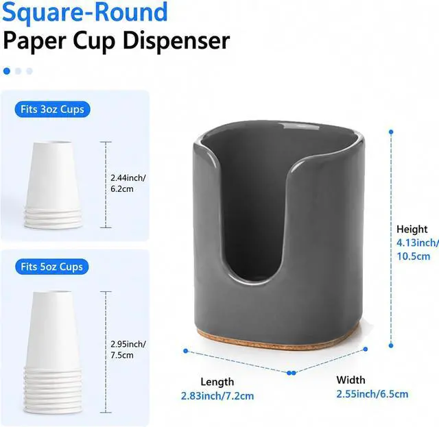Alt view image 2 of 7 - 5 oz Ceramic Bathroom Cup Dispenser, Countertop Cup, Grey