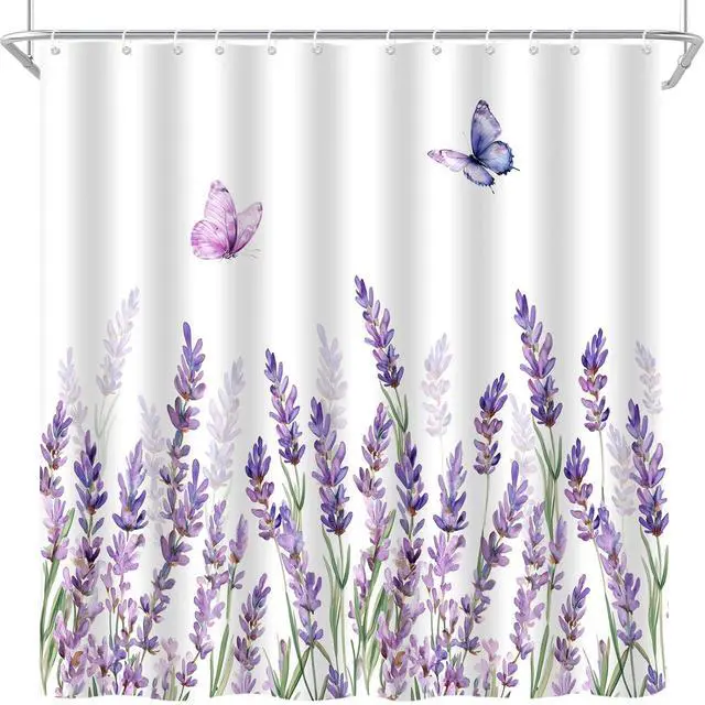 Alt view image 2 of 7 - Purple Lavender Butterfly Shower Curtain, 70" W x 70" L