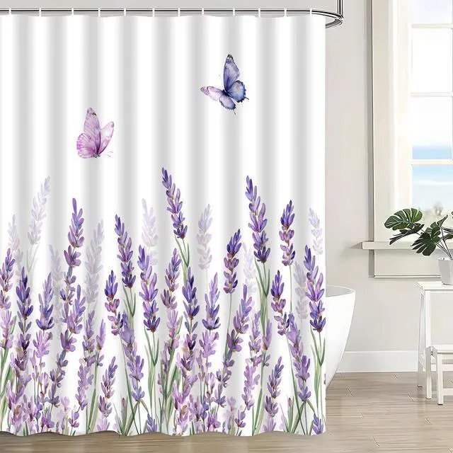 Main image of Purple Lavender Butterfly Shower Curtain, 70" W x 70" L
