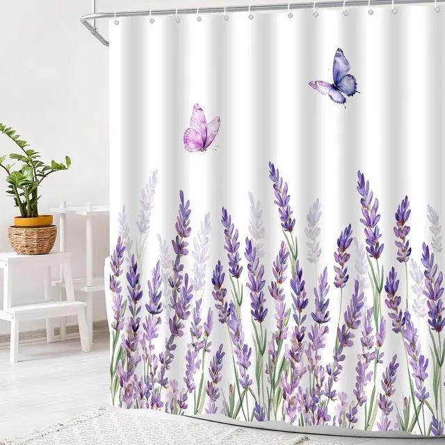 Alt view image 3 of 7 - Purple Lavender Butterfly Shower Curtain, 70" W x 70" L