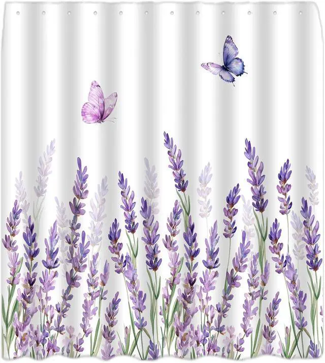Alt view image 5 of 7 - Purple Lavender Butterfly Shower Curtain, 70" W x 70" L