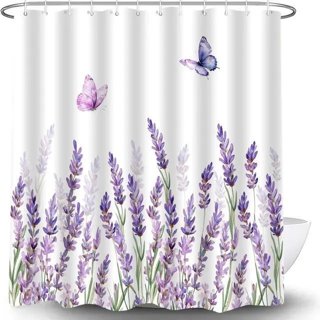 Alt view image 4 of 7 - Purple Lavender Butterfly Shower Curtain, 70" W x 70" L