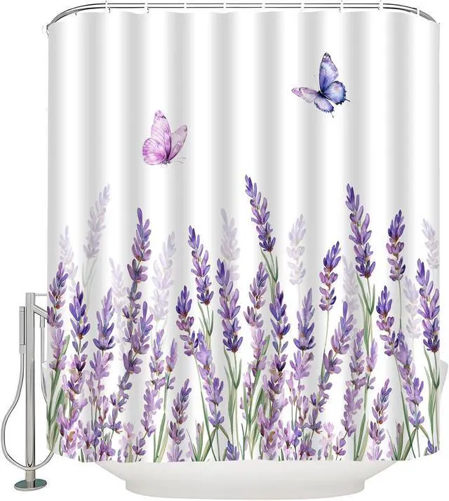Alt view image 6 of 7 - Purple Lavender Butterfly Shower Curtain, 70" W x 70" L
