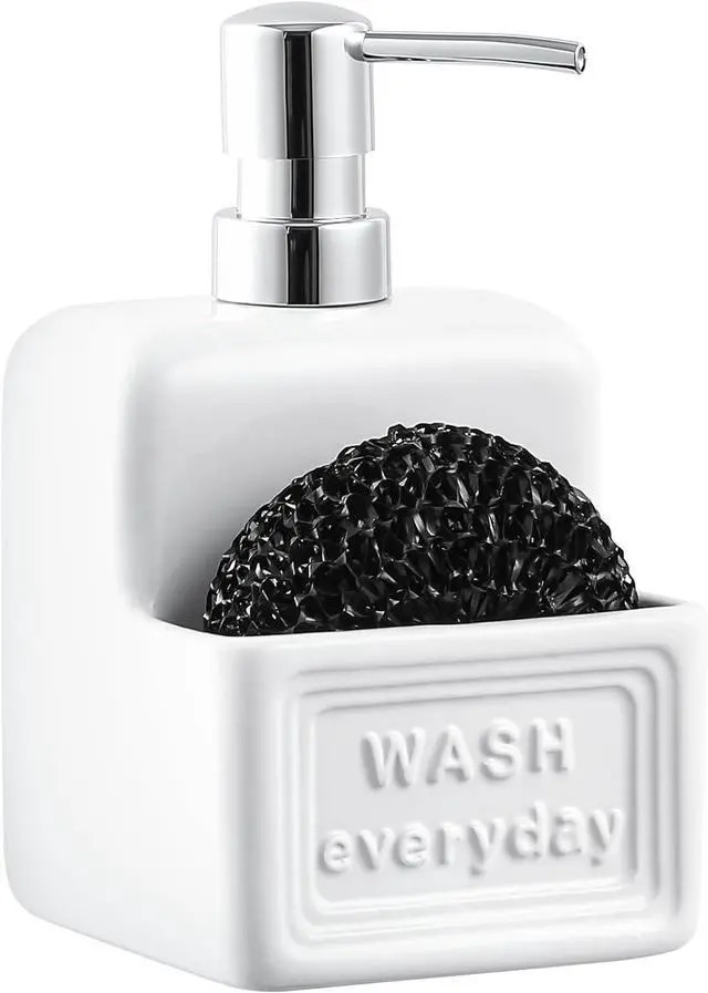 Main image of RQYIXI 2-in-1 Ceramic Dish Soap Dispenser with Sponge Holder, White, 15 Oz