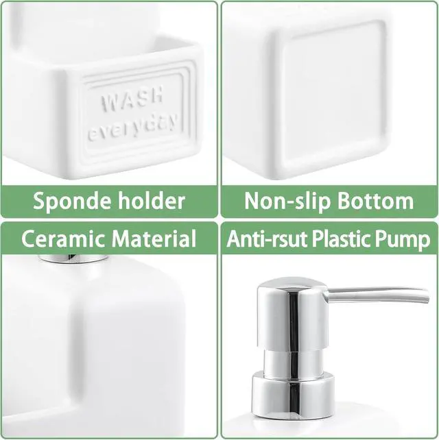 Alt view image 6 of 7 - RQYIXI 2-in-1 Ceramic Dish Soap Dispenser with Sponge Holder, White, 15 Oz