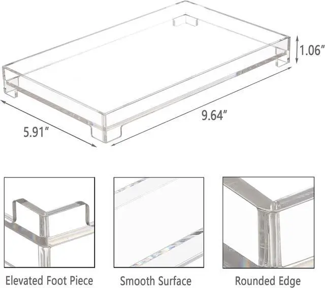 Alt view image 5 of 7 - Vanity Bathroom Tray Acrylic Clear Rectangle Decorative Organizer, Medium